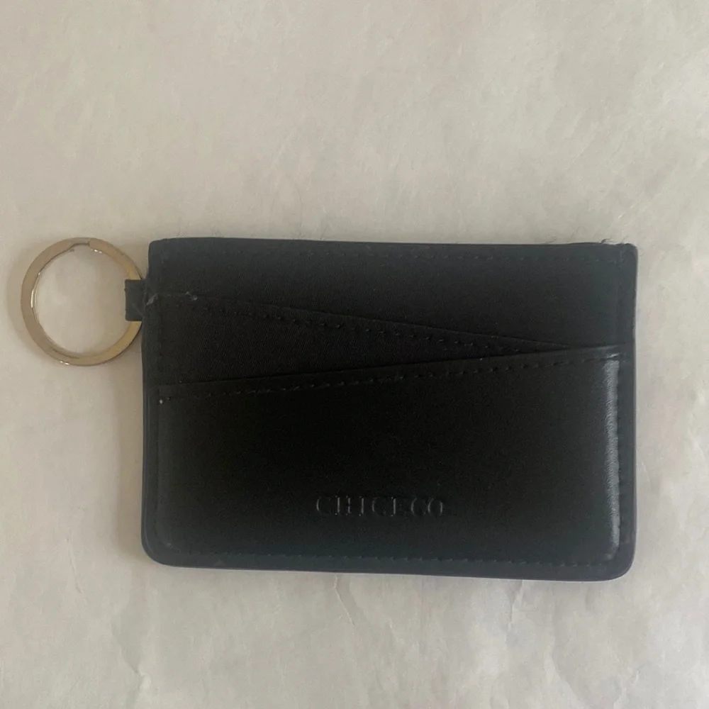 CHICE CO Card Holder Key FOB Black Vegan Faux Leather Gold Ring NWOT